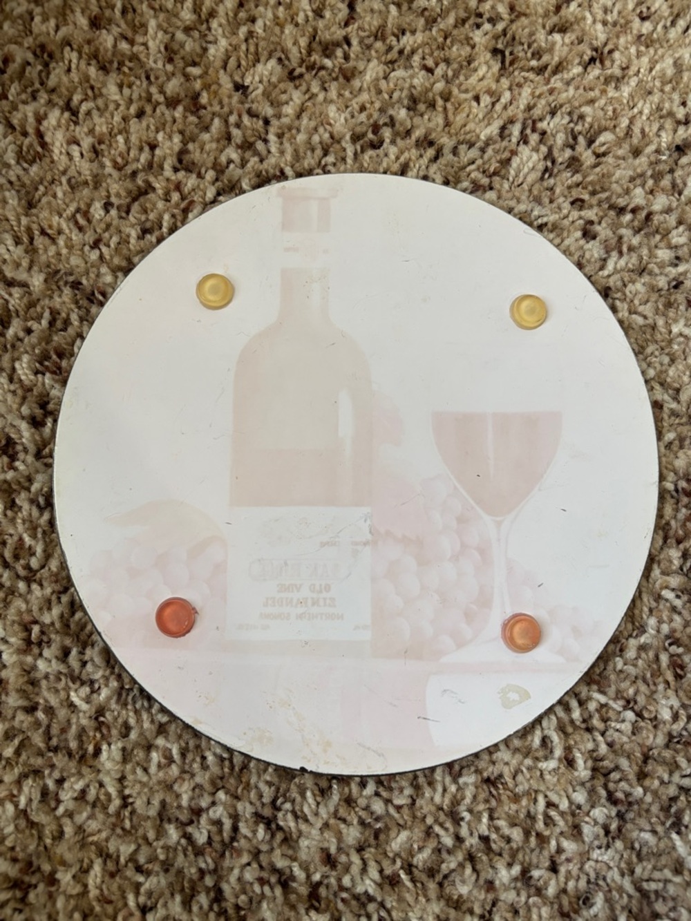 Wine Bottle & Glass Decorative Round Trivet - Purple and Green - Picture 2 of 2